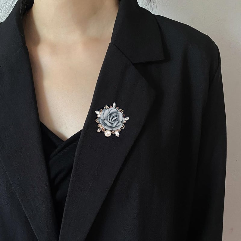 OIDIMS Elegant Rose Flower Brooch Pin for Women Men Wedding Party Gentleman's Essentials Handmade Imitation Crystal Pearl Fabric Flower Lapel Pin Dress Suit Accessories Boutonniere Ideas Gift - Image 5